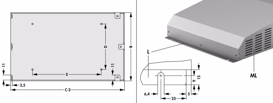 Shell-, extruded assembled cases, desk consoles and Euro cases - SGV P TP